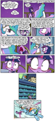Size: 700x1534 | Tagged: safe, artist:foudubulbe, princess celestia, rainbow dash, spike, twilight sparkle, alicorn, dragon, pegasus, pony, 28 pranks later, g4, :3, :t, angry, blushing, chase, comic, crying, dialogue, embarrassed, female, fleeing, floppy ears, frown, funny as hell, green fire, implied twilestia, intimidating, magic, magic blast, male, mare, open mouth, patreon, patreon logo, prankster dash, running away, scared, scroll, shipping denied, simple background, sitting, smiling, speech bubble, tears of fear, this will end in tears and/or death, threat, throwing, transparent background, twilight sparkle (alicorn), wavy mouth, wide eyes