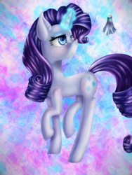 Size: 1501x1999 | Tagged: safe, artist:twillybrownie, rarity, 28 pranks later, g4, female, glowing horn, horn, magic, napkin, simple background, solo, telekinesis