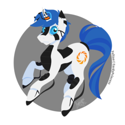 Size: 950x950 | Tagged: safe, artist:raygirl, oc, oc only, oc:yeltae, pony, robot, unicorn, cutie mark, hooves, horn, lineless, male, portal (valve), solo, stallion