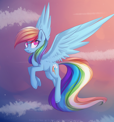 Size: 1688x1800 | Tagged: safe, artist:mp-printer, rainbow dash, pegasus, pony, g4, female, flying, mare, solo, spread wings, stars, twilight (astronomy), wings