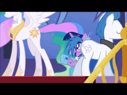 Size: 480x360 | Tagged: safe, screencap, orion, princess celestia, shooting star (character), twilight sparkle, pony, g4, the best night ever, animated, ei, ouch