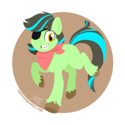 Size: 950x950 | Tagged: safe, artist:raygirl, oc, oc only, oc:dix, earth pony, pony, colored hooves, eyepatch, female, grin, hooves, lineless, mare, smiling, solo