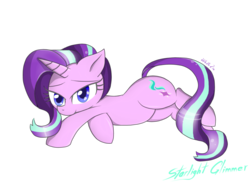 Size: 1750x1280 | Tagged: safe, artist:whitelie, starlight glimmer, pony, unicorn, g4, female, looking at you, lying down, simple background, smiling, solo, transparent background