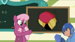 Size: 1280x720 | Tagged: safe, cheerilee, g4, my little pony: friendship is magic, the cart before the ponies, cheerilee's blackboard, exploitable meme, gutsman, gutsman's ass, mega man (series), meme