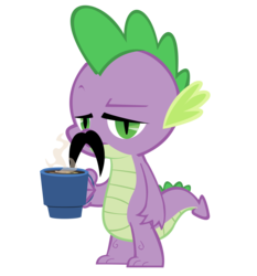 Size: 3000x3215 | Tagged: safe, artist:kyute-kitsune, spike, g4, coffee, facial hair, high res, male, moustache, simple background, solo, transparent background, vector