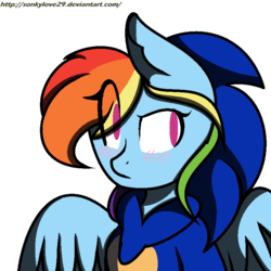 Size: 800x800 | Tagged: safe, artist:sonkylove29, rainbow dash, g4, clothes, cosplay, costume, crossover, female, hoodie, kigurumi, male, solo, sonic the hedgehog, sonic the hedgehog (series)