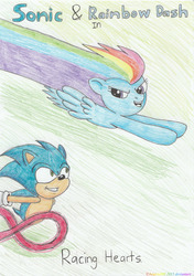 Size: 2464x3508 | Tagged: safe, artist:angela808, rainbow dash, g4, crossover, high res, male, sonic the hedgehog, sonic the hedgehog (series), traditional art