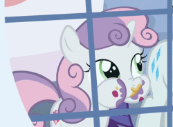 Size: 632x466 | Tagged: safe, screencap, rarity, sweetie belle, pony, 28 pranks later, g4, animated, aweeg*, cake, cropped, cute, cutie mark, diasweetes, eating, female, food, solo focus, the cmc's cutie marks, this will end in weight gain