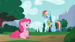 Size: 1308x732 | Tagged: safe, screencap, pinkie pie, rainbow dash, pony, 28 pranks later, g4, animated, behaving like a dog, cookie, cute, dashabetes, diapinkes, eating, eyes closed, eyes on the prize, female, flying, food, hoof hold, jumping, looking up, open mouth, puffy cheeks, puppy pie, smiling, spread wings, throwing