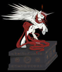 Size: 8363x9626 | Tagged: safe, artist:sagegami, oc, oc only, oc:fausticorn, alicorn, pony, absurd resolution, alicorn oc, angry, epic, lauren faust, pedestal, sigils, solo, statue, vector