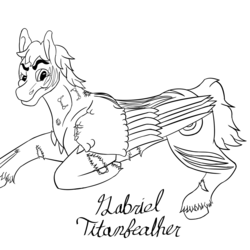 Size: 2000x2000 | Tagged: safe, artist:gabriel-titanfeather, oc, oc only, oc:alex rustwing, pegasus, pony, confused, digital art, grumpy, high res, lying down, male, monochrome, scar, solo