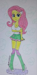 Size: 1115x2232 | Tagged: safe, artist:amyrosexshadowlover, fluttershy, equestria girls, g4, big breasts, breasts, busty fluttershy, cleavage, female, high heels, shoes, signature, solo, traditional art