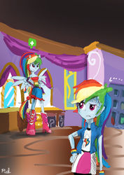 Size: 1054x1492 | Tagged: safe, artist:redowo, gameloft, rainbow dash, equestria girls, g4, fall formal outfits, ponied up, self paradox