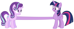 Size: 25000x10000 | Tagged: safe, artist:tardifice, edit, starlight glimmer, twilight sparkle, alicorn, pony, g4, absurd resolution, dangerously high res, duo, duo female, female, open mouth, ponies are stretchy, simple background, stretchy, transparent background, twilight sparkle (alicorn)