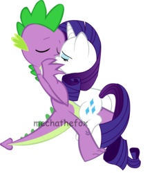 Size: 820x930 | Tagged: safe, artist:mechathefox, rarity, spike, dragon, pony, unicorn, g4, female, kissing, male, mare, older, older spike, on back, ship:sparity, shipping, simple background, straight, transparent background, watermark