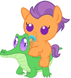 Size: 866x947 | Tagged: safe, artist:red4567, gummy, tender taps, pony, g4, baby, baby pony, cute, pacifier, ponies riding gators, riding, tendaww taps, tender taps riding gummy, weapons-grade cute
