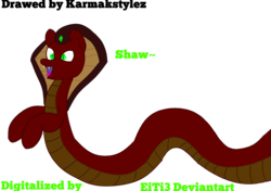 Size: 2297x1613 | Tagged: safe, artist:dassboshit, edit, oc, oc only, oc:shaw, cobra, hybrid, lamia, original species, snake, 1000 hours in paint.net, coils, cute, fangs, grammar error, male, open mouth, paint.net, snake eyes, solo, tongue out