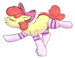 Size: 2800x2200 | Tagged: safe, artist:yoditax, artist:zapplebow, apple bloom, earth pony, pony, g4, adorabloom, bow, clothes, cute, dancing, eyes closed, female, hair bow, high res, simple background, smiling, socks, solo, transparent background
