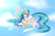 Size: 3000x2000 | Tagged: safe, artist:darkbloodweapon, princess celestia, g4, cloud, female, flying, high res, one eye closed, solo, wink