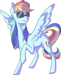 Size: 722x900 | Tagged: safe, artist:crponies, rainbow dash, g4, female, newbie artist training grounds, raised hoof, simple background, solo, spread wings, sunglasses, transparent background