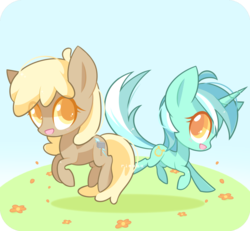 Size: 1280x1185 | Tagged: safe, artist:riouku, lyra heartstrings, mjölna, pony, g4, female, filly, filly lyra, flower, mare, younger