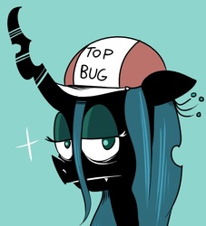 Size: 693x762 | Tagged: safe, anonymous artist, queen chrysalis, changeling, g4, 4chan, colored, drawthread, female, simple background, solo, top bug, top gun