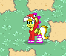 Size: 218x187 | Tagged: safe, artist:hyperwave9000, edit, oc, oc only, oc:vanillablitz, dinosaur, pony, pony town, clothes, hoodie, socks, solo, striped socks