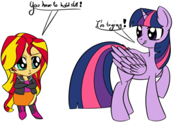 Size: 3527x2500 | Tagged: safe, artist:datapony, sunset shimmer, twilight sparkle, pony, equestria girls, g4, chibi, duo, high res, newbie artist training grounds, simple background, transparent background, twilight sparkle (alicorn)