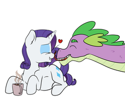 Size: 1993x1552 | Tagged: safe, artist:kaleysia, rarity, spike, g4, chocolate, coffee mug, eyes closed, female, food, heart, hot chocolate, licking, male, marshmallow, preggity, pregnant, sensibly-proportioned pregnancy, ship:sparity, shipping, smiling, straight, tongue out