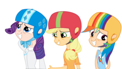 Size: 3000x1687 | Tagged: safe, artist:michaelsety, applejack, rainbow dash, rarity, equestria girls, g4, helmet, humanized