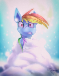 Size: 2000x2600 | Tagged: safe, artist:ferasor, rainbow dash, g4, cold, female, freezing, gritted teeth, high res, newbie artist training grounds, snow, snowfall, solo