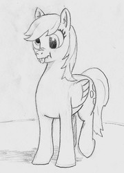 Size: 1007x1397 | Tagged: safe, artist:t72b, derpibooru exclusive, derpy hooves, pony, g4, female, monochrome, newbie artist training grounds, scrunchy face, silly, silly pony, solo, tongue out, traditional art