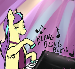 Size: 427x392 | Tagged: safe, artist:tacodeltaco, oc, oc only, oc:star shower, pony, clothes, musical instrument, piano, silly, silly pony, solo, sound effects