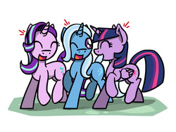 Size: 1280x960 | Tagged: safe, artist:flutterluv, starlight glimmer, trixie, twilight sparkle, alicorn, pony, g4, friendship day, magical trio, trio, twilight sparkle (alicorn), twilight's counterparts