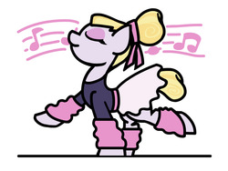 Size: 1280x960 | Tagged: safe, artist:flutterluv, hoofer steps, earth pony, pony, g4, on your marks, ballerina, ballet, cute, dancing, eyes closed, music notes, profile, solo