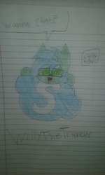 Size: 2560x1536 | Tagged: safe, artist:chillywilly, oc, oc only, oc:chilly willy, pony, lined paper, photo, skype, solo, traditional art