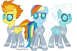 Size: 1520x1000 | Tagged: safe, artist:dragonchaser123, screencap, fleetfoot, rainbow dash, spitfire, g4, rainbow falls, clothes, goggles, racing suit, simple background, transparent background, uniform, vector
