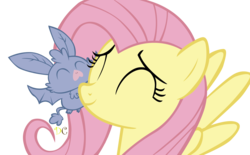 Size: 1634x1016 | Tagged: safe, artist:dragonchaser123, fluttershy, bat, fruit bat, pegasus, pony, bats!, g4, ^^, cute, duo, eyes closed, nuzzling, shyabetes, simple background, smiling, spread wings, transparent background, vector, watermark