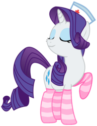 Size: 775x1004 | Tagged: safe, artist:tabrony23, rarity, pony, unicorn, g4, clothes, eyes closed, female, hat, mare, nurse hat, raised hoof, show accurate, simple background, socks, solo, striped socks, transparent background