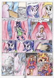 Size: 2406x3456 | Tagged: safe, artist:40kponyguy, derpibooru exclusive, adagio dazzle, aria blaze, derpy hooves, equestria girls, g4, 40kponyguy's dazzlings return, comic, high res, magic capture device, parody, ponied up, traditional art, transformers