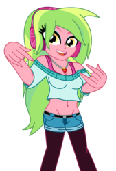 Size: 1337x1983 | Tagged: safe, artist:cbear624, lemon zest, equestria girls, g4, belly button, clothes, devil horn (gesture), headphones, looking at you, midriff