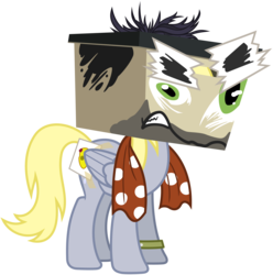 Size: 3000x3027 | Tagged: safe, artist:pirill, derpy hooves, g4, stranger than fan fiction, cardboard box, clothes, cosplay, costume, doctor cardboarderon, fake cutie mark, female, high res, scarf, simple background, solo, transparent background, vector
