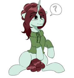 Size: 1983x2085 | Tagged: safe, artist:cold blight, derpibooru exclusive, oc, oc only, oc:taffeta, pony, unicorn, broken horn, cute, horn, pose, scrunchy face, solo, sweatshirt