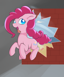 Size: 1024x1239 | Tagged: safe, artist:dusthiel, pinkie pie, g4, beach, female, newbie artist training grounds, oh yeah, solo, tongue out, wall