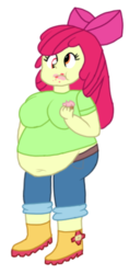 Size: 244x518 | Tagged: safe, artist:1992zepeda, apple bloom, series:ask chubby apple bloom [cupcake eating pony], equestria girls, g4, apple blob, belly button, big breasts, breasts, busty apple bloom, cupcake, derp, eating, fat, female, food, messy eating, simple background, solo, transparent background, vector