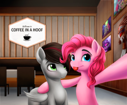 Size: 1600x1323 | Tagged: safe, artist:l1nkoln, pinkie pie, oc, oc:shadow wing, pony, g4, duo, selfie, tongue out