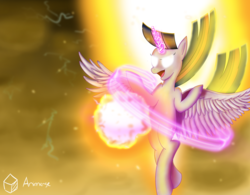 Size: 2562x2000 | Tagged: safe, artist:animerge, twilight sparkle, alicorn, pony, g4, female, glowing eyes, high res, laughing, magic, solo, super saiyan princess, twilight sparkle (alicorn)