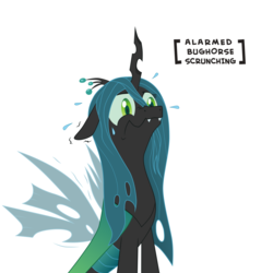 Size: 2500x2500 | Tagged: safe, artist:hotkinkajou, artist:lalieri, queen chrysalis, changeling, changeling queen, g4, colored, descriptive noise, female, high res, meme, scrunchy face, simple background, solo, vector, white background