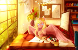 Size: 3600x2329 | Tagged: safe, artist:aquagalaxy, oc, oc only, oc:paradise petal, drawing, high res, solo, wings