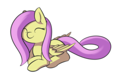 Size: 1024x649 | Tagged: safe, artist:dusthiel, fluttershy, g4, female, prone, smiling, solo